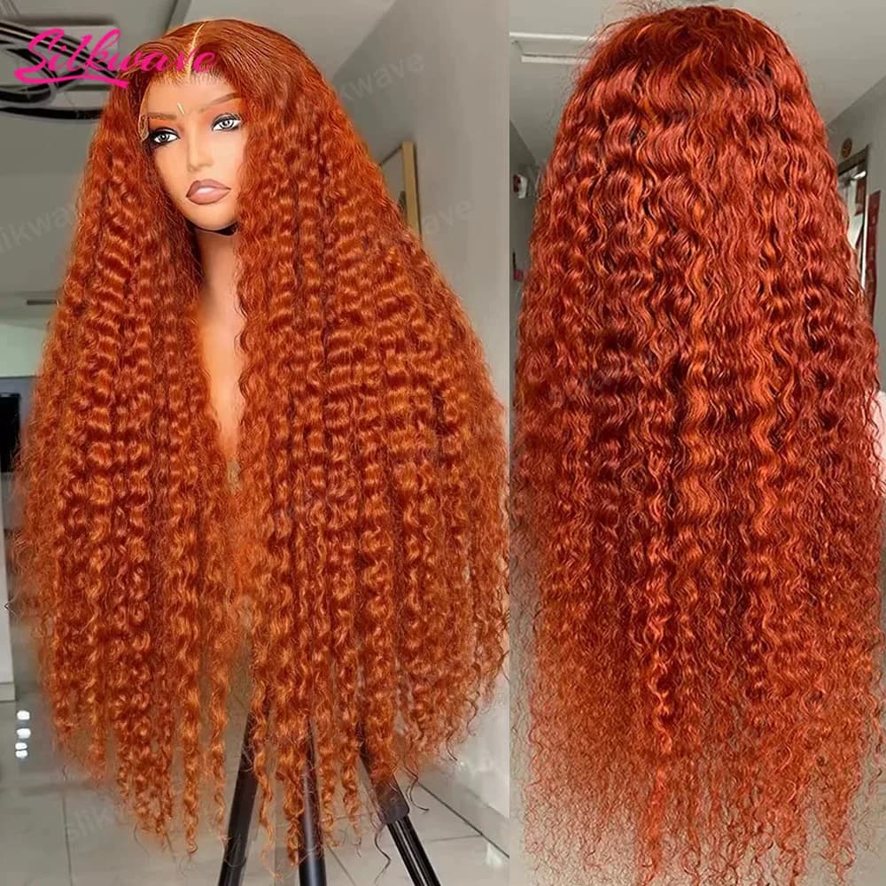 200 Density Orange Ginger Curly Lace Front Human Hair Wig 30 38 Inch 13x4 Deep Wave HD Lace Front Wigs Colored Human Hair Wigs