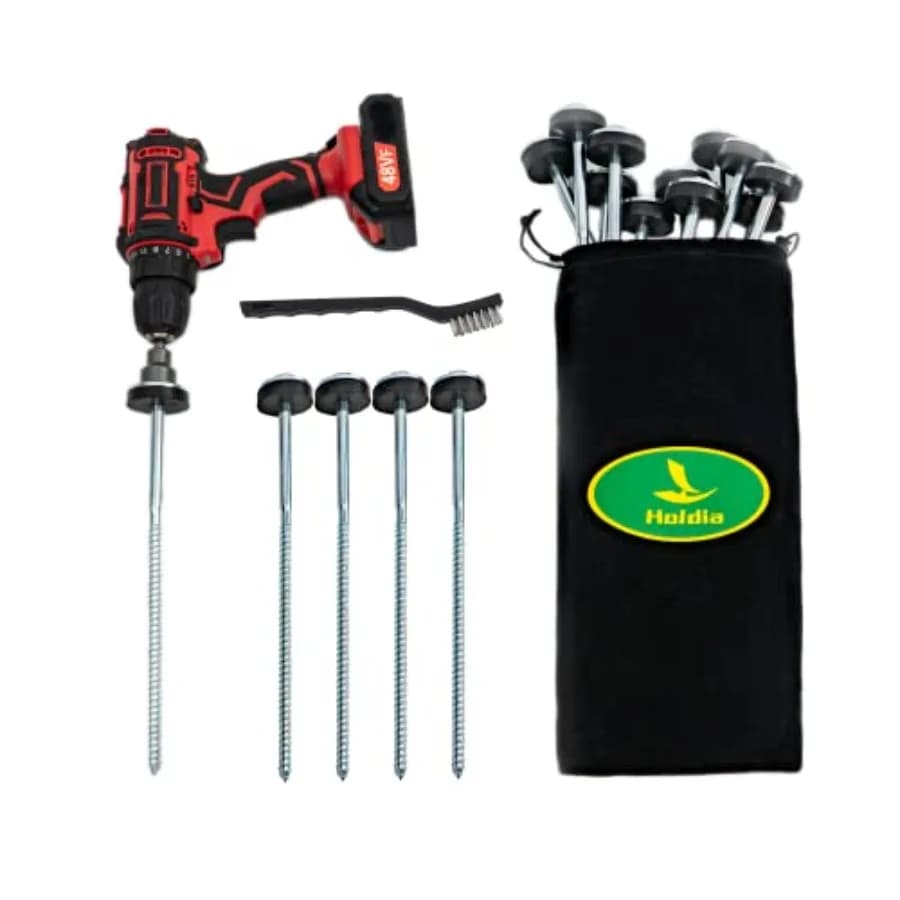 Set di 8 Picchetti per Tenda Forabili da 30 cm, Ancoraggi Esagonali in Metallo Resistente e Picchetti da Campeggio con Adattatore Esagonale da 17 mm e Custodia