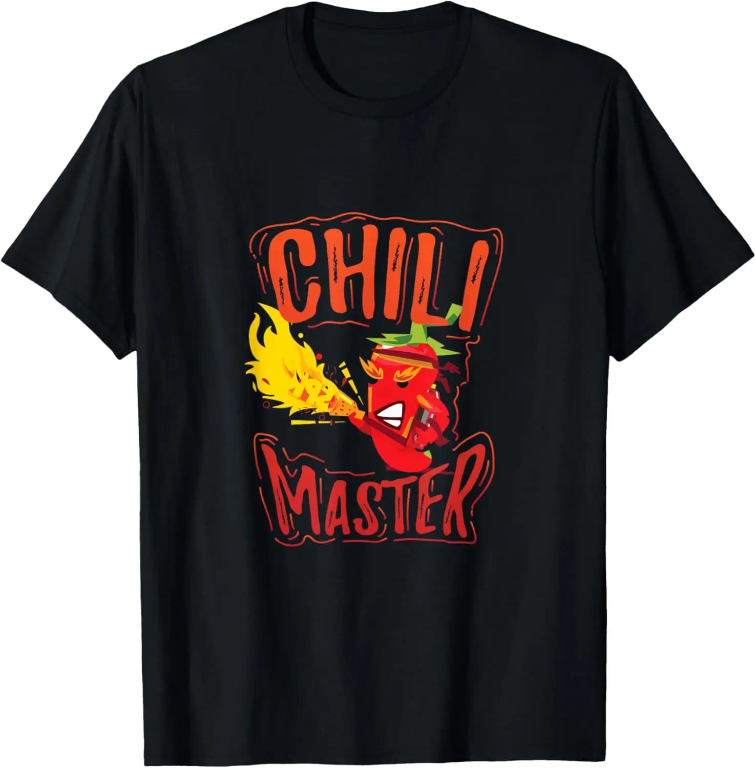 Men's Crew Neck T-shirt in Casual Cotton with Graphic Chili Master Fire Breathing Pepper