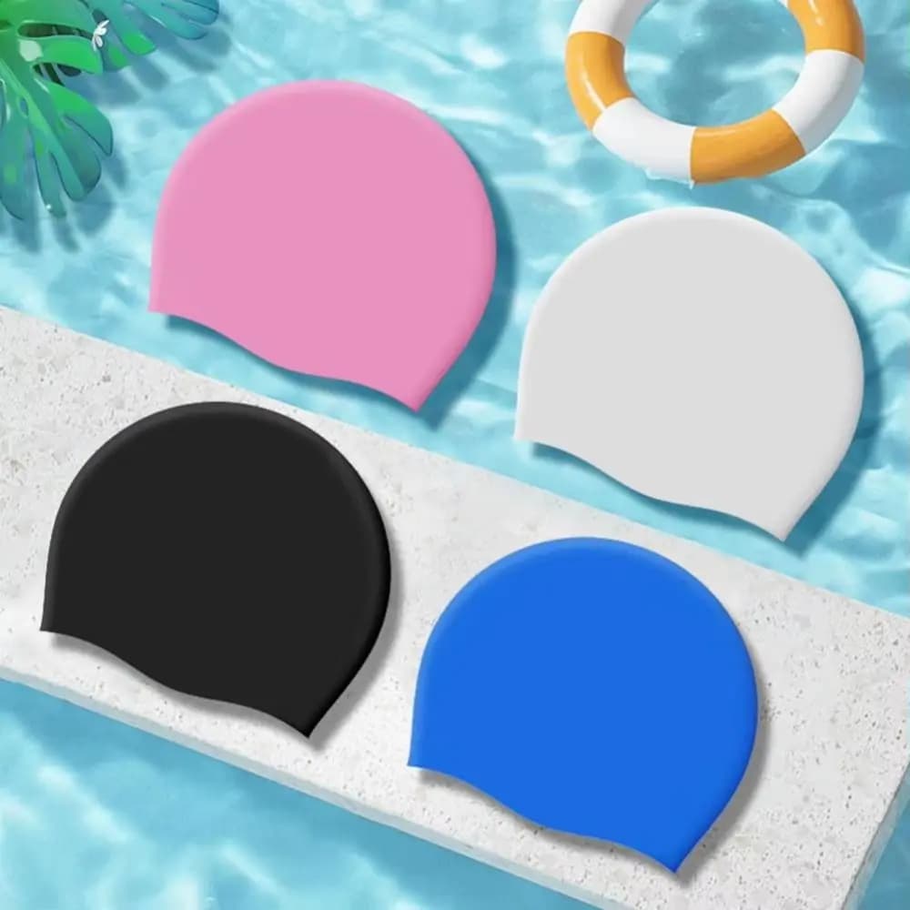 Elastic Silicone Swim Cover Soft and Thick Design Waterproof Swimming Head Solar Protection Snorkeling Head Solid Color Hair Protection