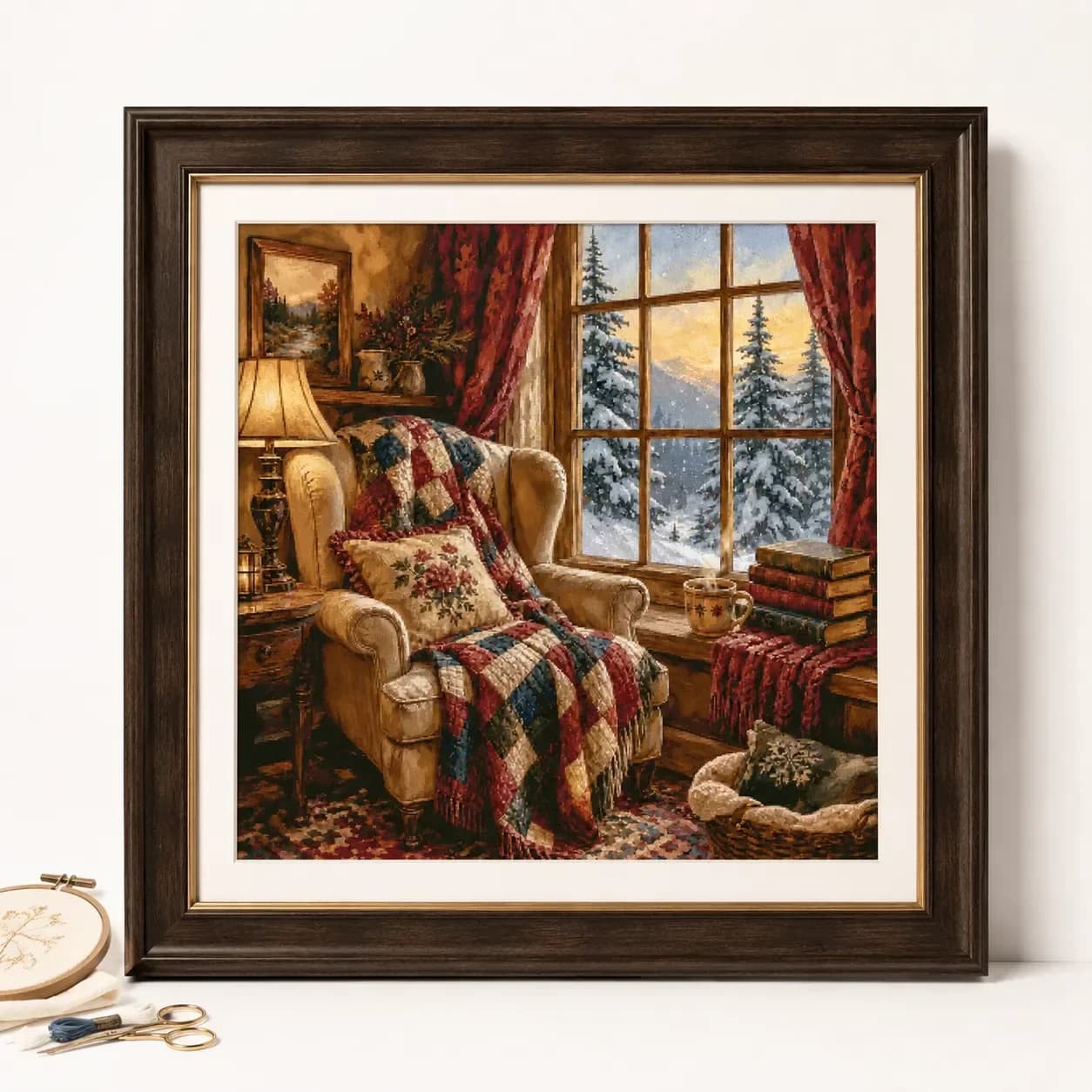 [ZZ8834-Winter Cozy Cabin]11CT 14CT 16CT DIY Stamped Cross Stitch Kit with Printed Canvas and Cotton Threads Embroidery Needlewo