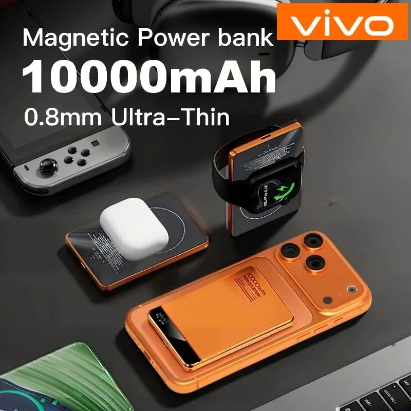 VIVO Power Bank Ultra Sottile da 10000mAh, Ricarica Wireless Magnetica Rapida 20W, Batteria Portatile Certificata CCC per MagSafe Watch, iPhone, Samsung