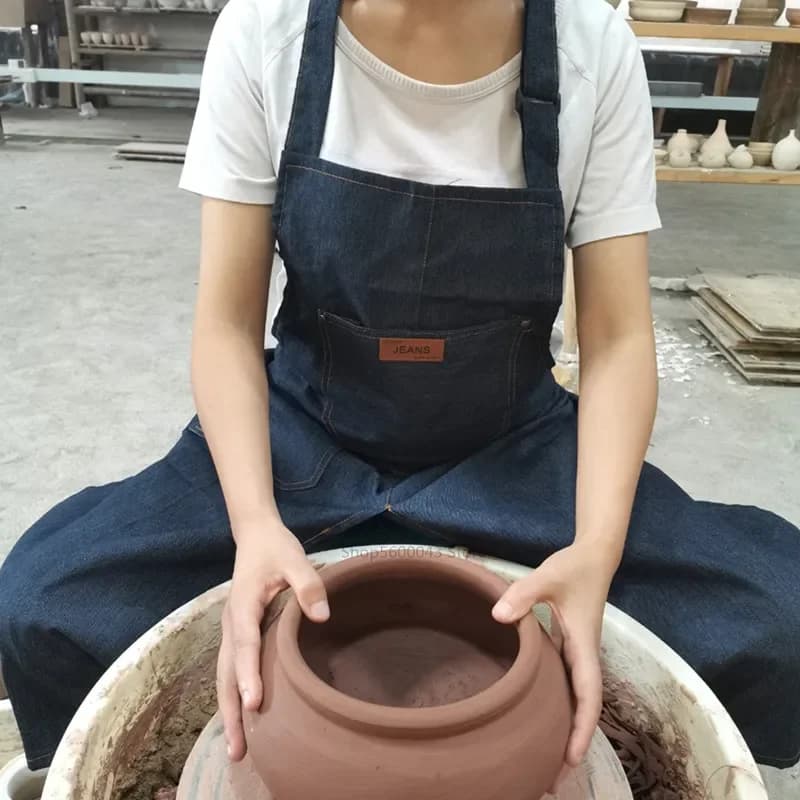 Grembiule regolabile in denim con gamba divisa in ceramica Tasca portatile Scultura in ceramica fai-da-te Tuta per ritenzione di fango Anti-olio e antivegetativa