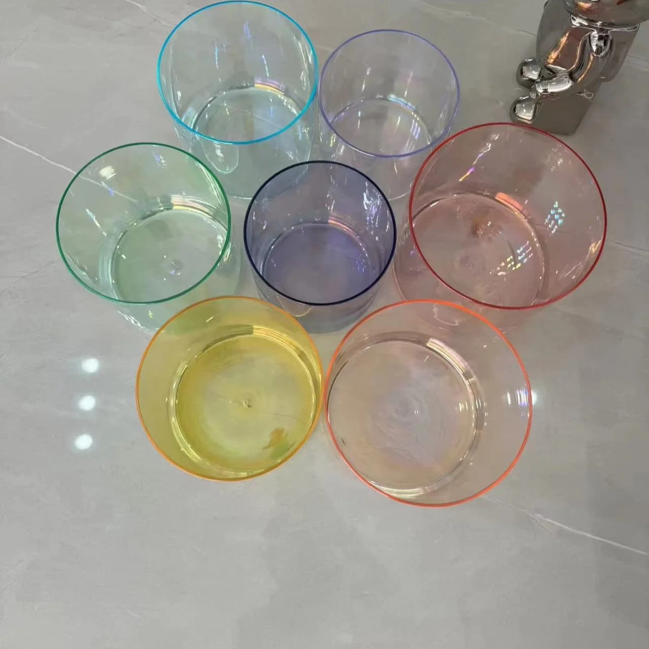 7pcs Aurora Iridescent Alchemy Crystal Singing Bowl Set Chakra Sound Healing Bowl for Meditation Yoga Therapy
