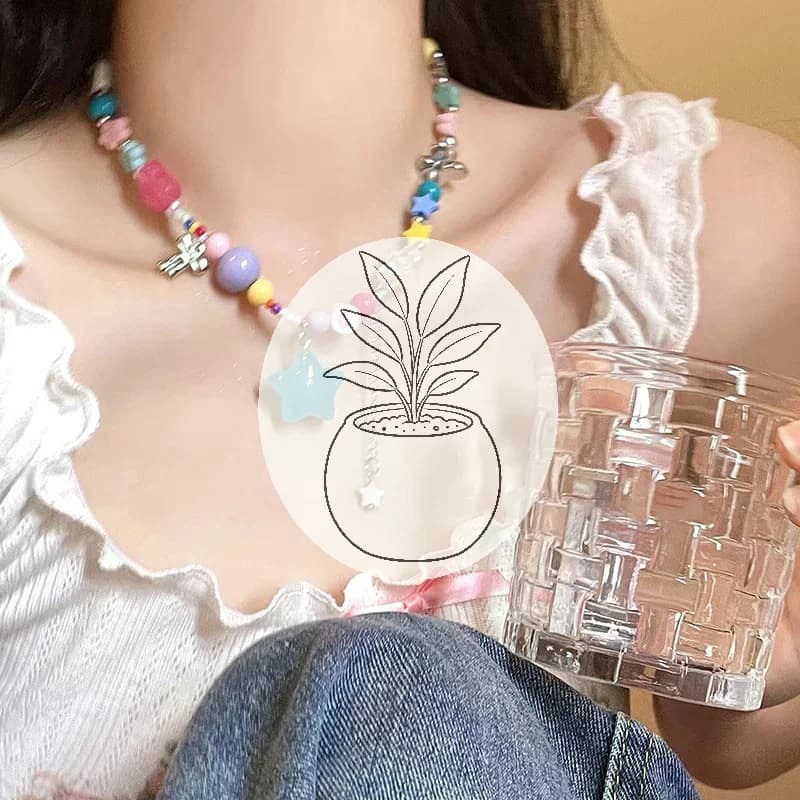 Fashion Y2K Bohemian Beaded Necklaces For Women Sweet Girl Tassel Five-pointed Star Pendant Necklace Clavicle Choker Jewelry.