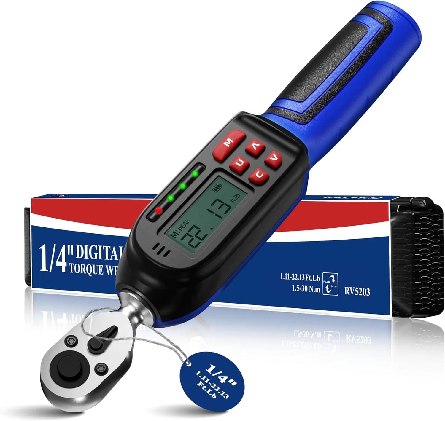 Chiave Dinamometrica Digitale con Attacco da 1/4, Gamma 1.5-30 N.m, Precisione ±2% con Allarme Sonoro e Luce LED per Biciclette, Fai-da-te, Riparazioni Domestiche