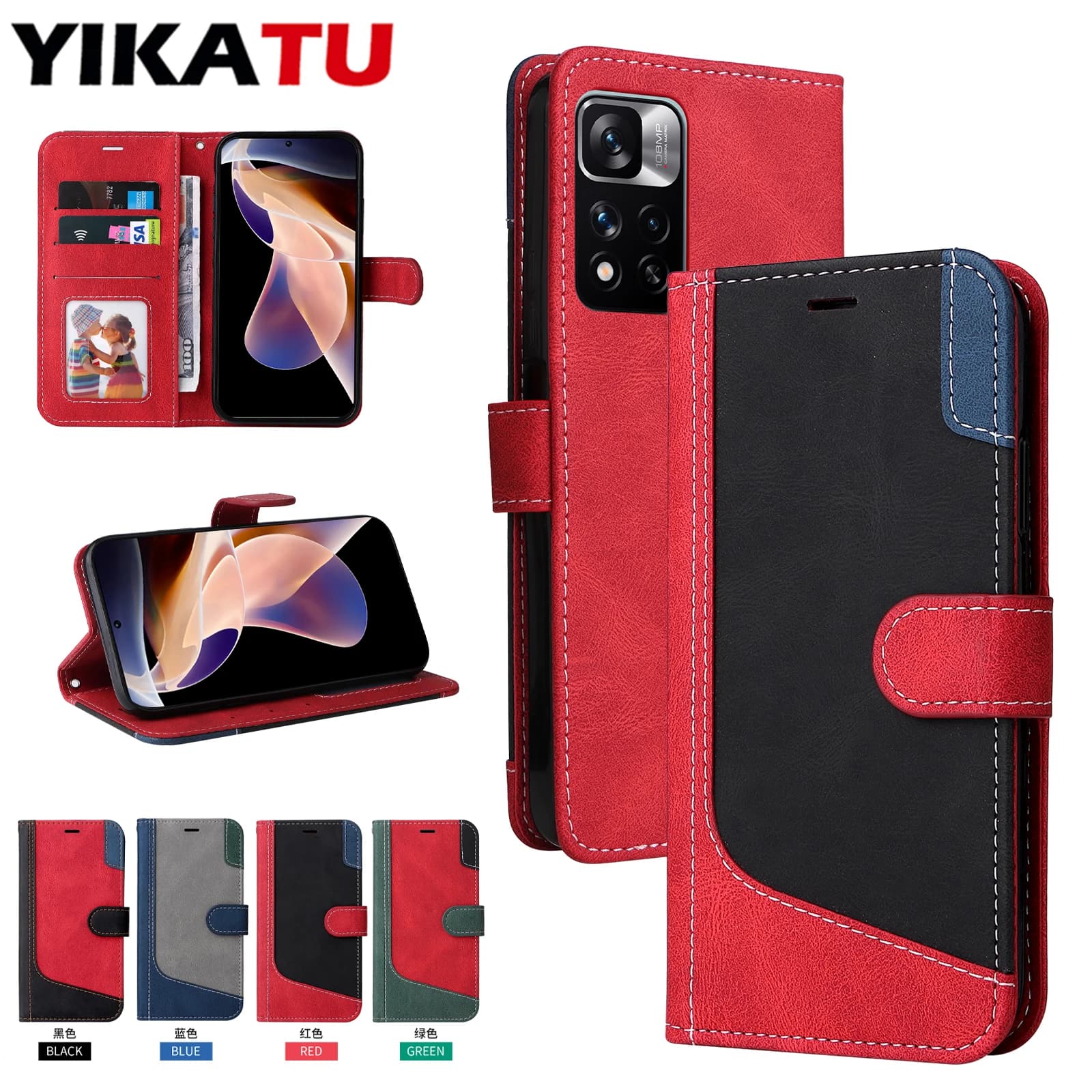 Custodia a portafoglio con cavalletto per Xiaomi Redmi Note 14 13 4G 13R 12T 12 Turbo Speed 11T 11S 11E 11 Pro Plus 5G Cover per telefono in pelle