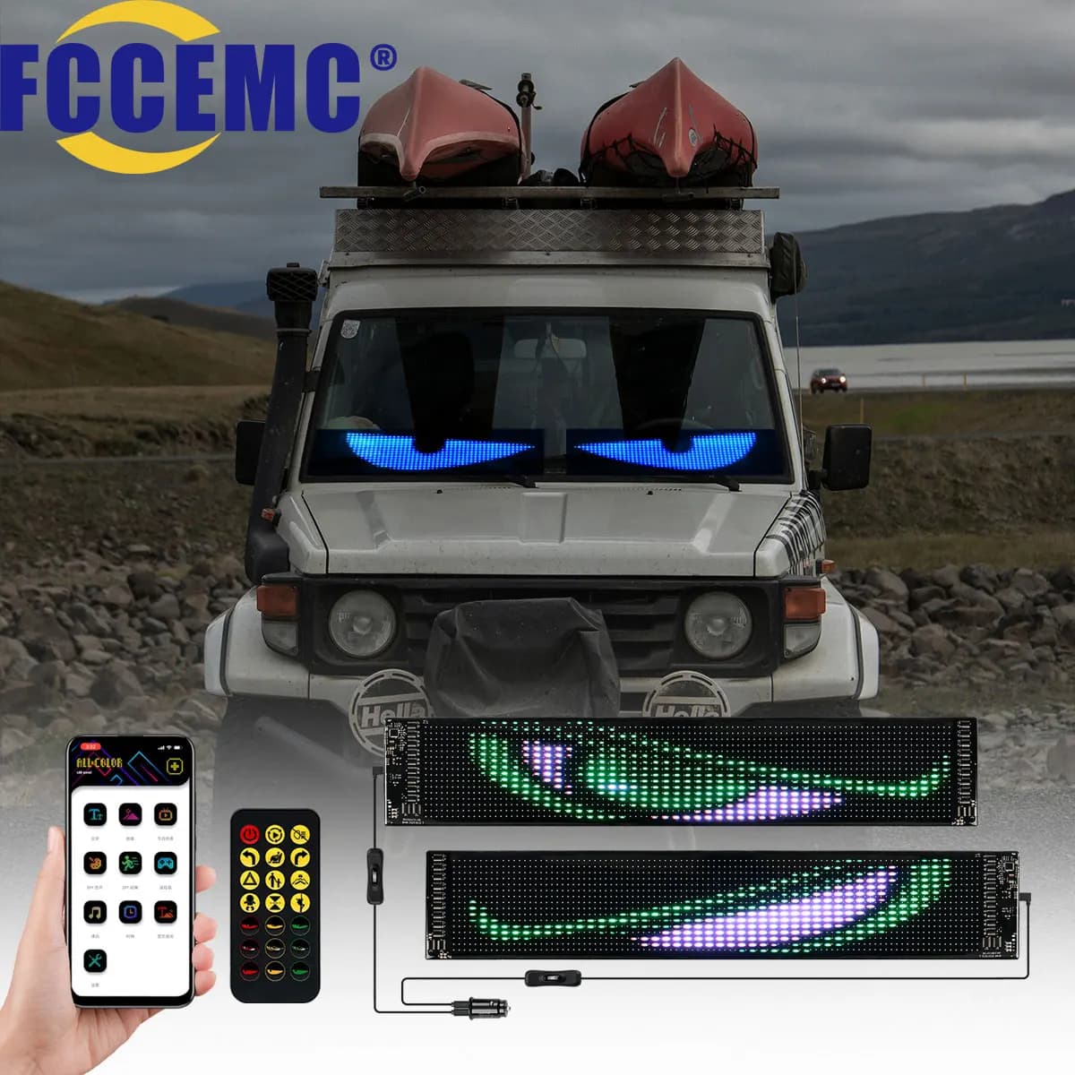 2in1 Camion Car Devil Eye LED Pixel Pannello luminoso APP Controllo remoto Illuminazione morbida pieghevole Scorrimento per parabrezza da bordo