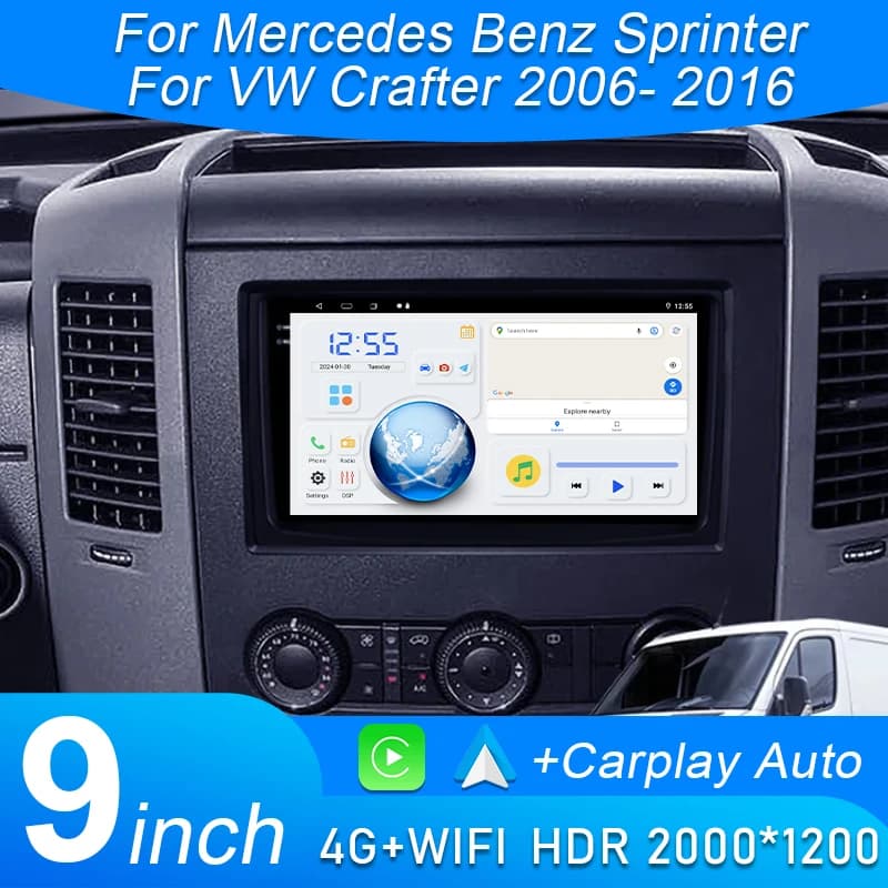 For Mercedes Benz Sprinter Volkswagen Crafter 2006 - 2016 Android 15 Car Radio Multimedia Video Player GPS CarPlay Auto 4G WIFI