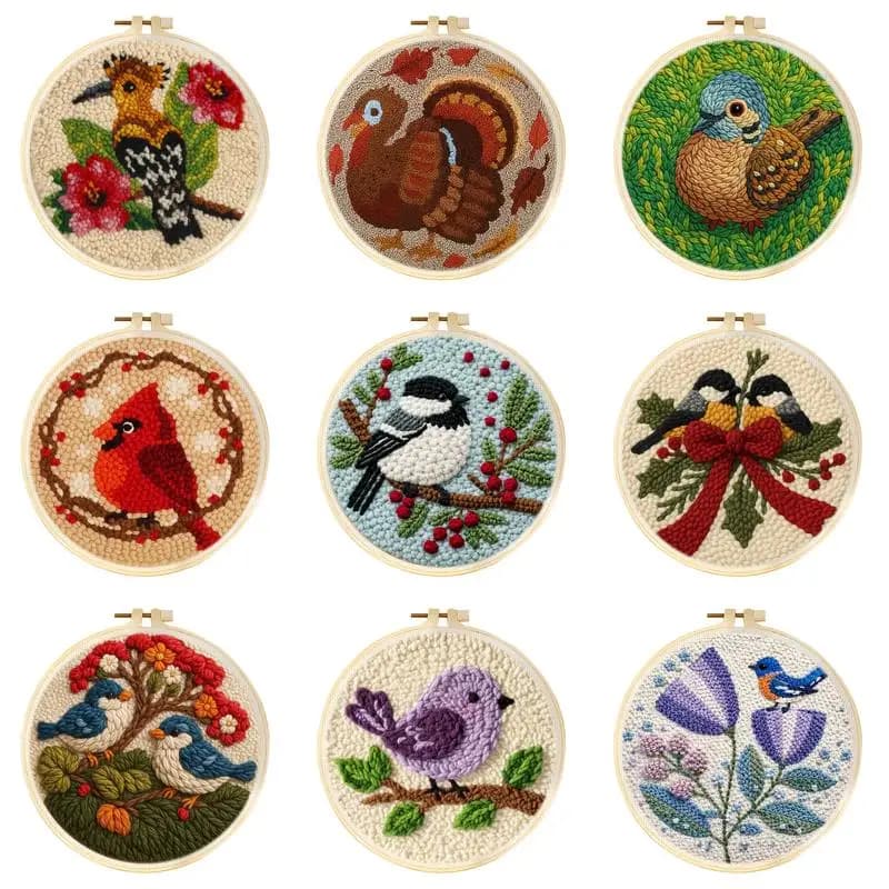 Kit Ricamo Punch Needle con Animali Carini, Telaio, Fili, Aghi e Cerchio per Ricamo - Kit Artigianale per la Cucito per la Mamma