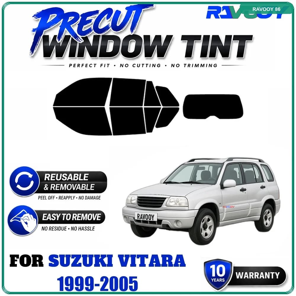 RAVOOY Precut Window Tint, Reusable Removable EPU Film, Custom Fit for Suzuki Vitara 1999-2005, UV Heat Protection