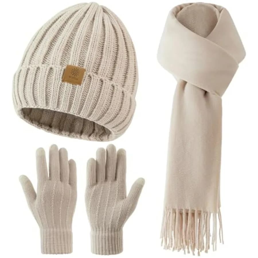 Set Invernale per Donna: Cappello, Sciarpa Lunga e Guanti Touch Screen, Set di Abbigliamento Caldo con Fodera in Pile Lavorato a Maglia per Donna/Uomo