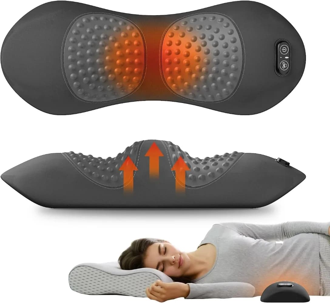 Cuscino Ergonomico Elettrico per Supporto Lombare 3-in-1 con Massaggiatore per Schiena, Vibrazione Riscaldata e Trazione per Alleviare il Dolore alla Schiena