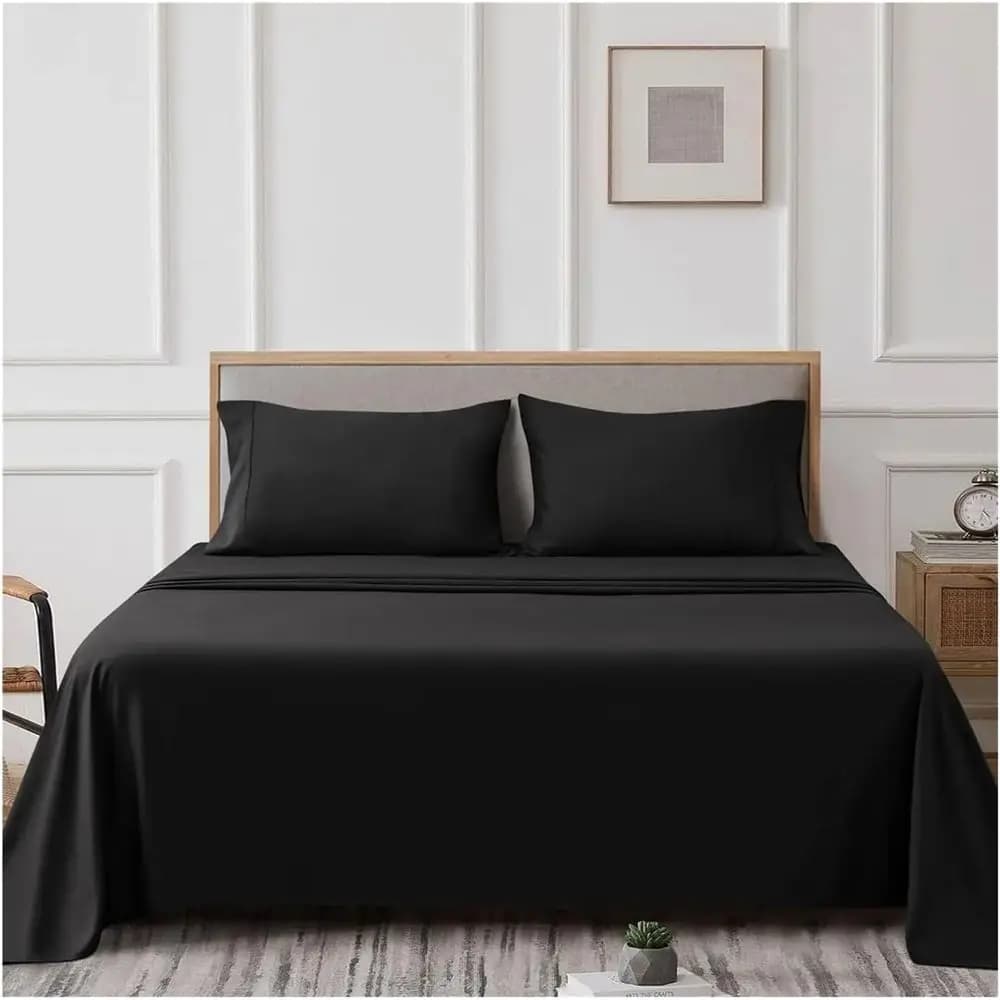 Set di lenzuola ADovz da 3/4 pezzi, set di biancheria da letto in tinta unita, coprimaterasso compatibile con letto singolo, matrimoniale, queen e king size, per camera da letto.