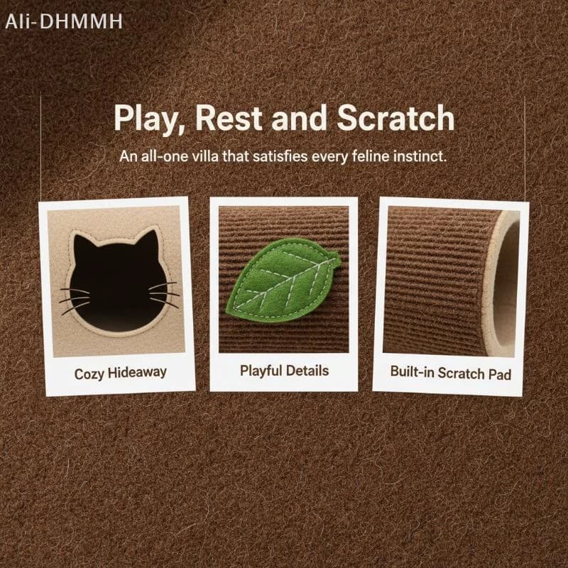 ZLinKJ Washable Felt Tree Stump Cat Cave Bed Soft Warm Cozy Sleeping Nest for Cats Small Pets Daily Rest Use