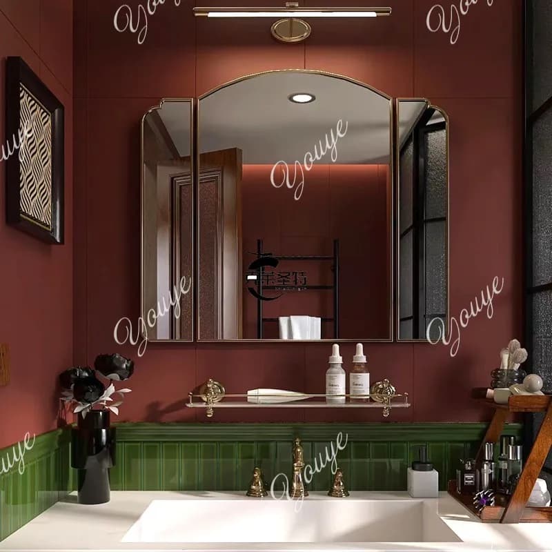 French tri-fold mirror retro wall-mounted bathroom mirror desktop desktop folding wall decorative mirror