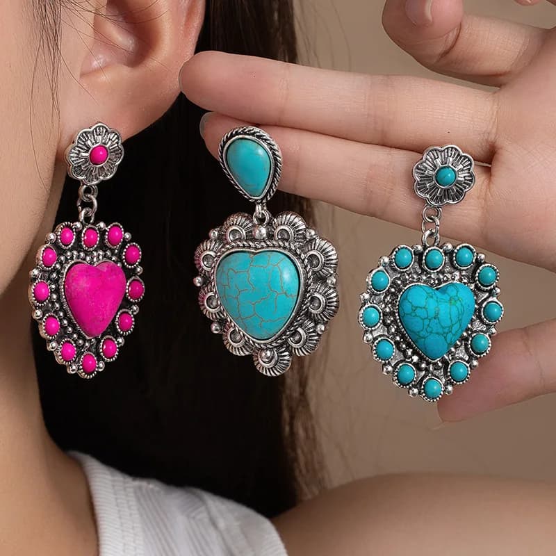 Fashion Classic Women's Earrings Heart Shaped Turquoise Dangle Earring Bohemian Style Personalized Trendy Party Jewelry