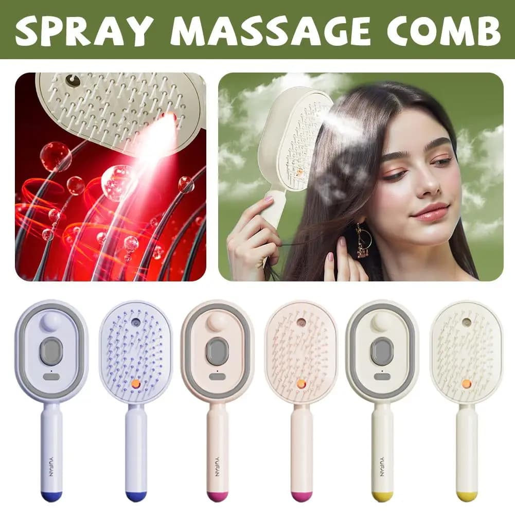 Spazzola Elettrica Ricaricabile 3 in 1 per Massaggio, Spray di Olio Essenziale, Autopulente, Antistatica, per la Cura del Cuoio Capelluto e lo Styling dei Capelli