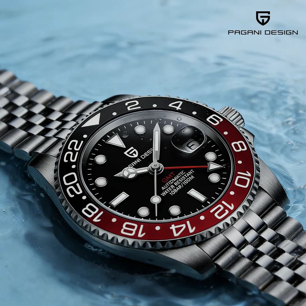 PAGANI DESIGN Orologio GMT in Ceramica da Uomo 40MM, Lussuoso in Acciaio Inossidabile con Vetro Zaffiro, Impermeabile 100m, Orologio Meccanico Automatico