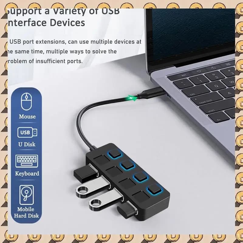 A003 USB 3.0 4 port USB Hub with individual LED illuminated power switches HUB USB Adapter Multi USB Splitter expander for Mac PC