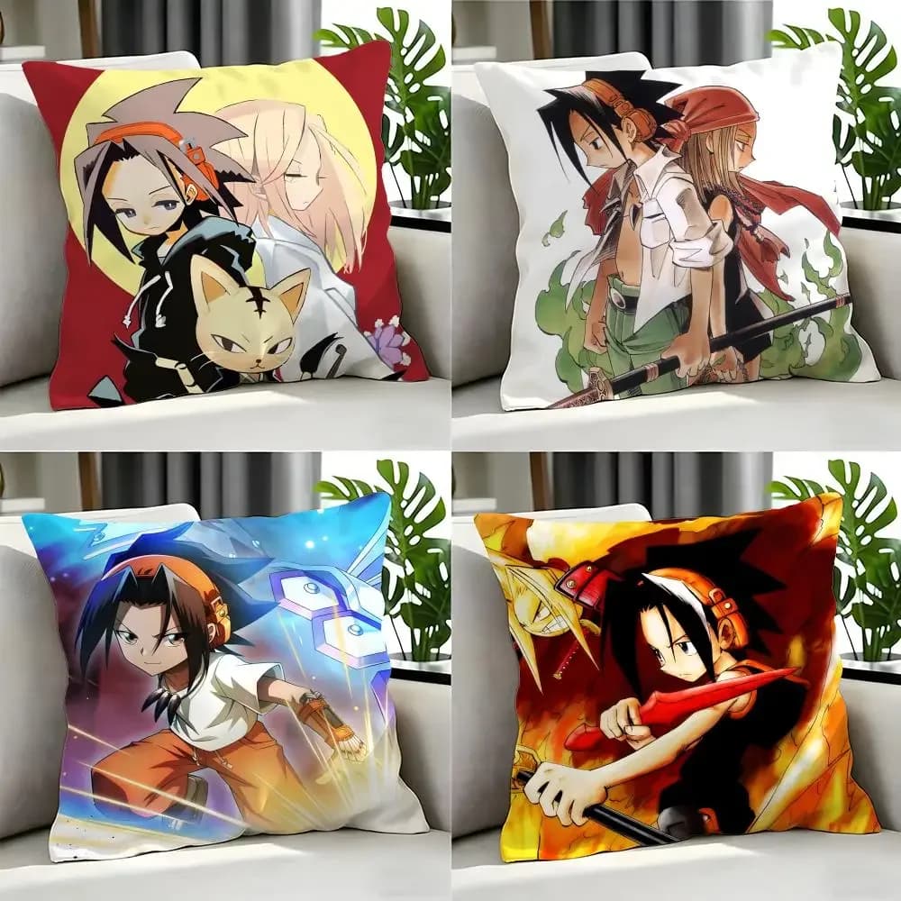 Set di fodere per cuscini anime Shaman King, 4 pezzi, 50x50 45x45 40x40, federe decorative per divano, decorazioni per la casa
