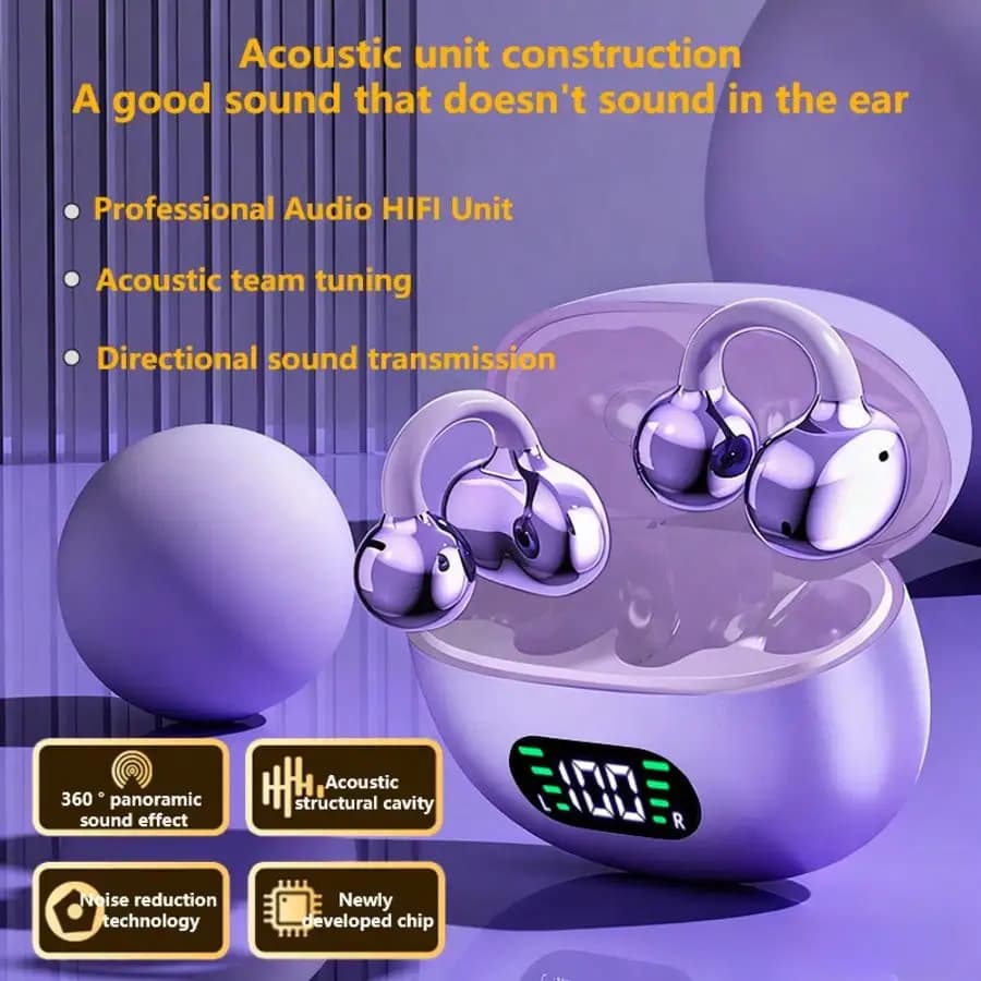 Nuove Cuffie Bluetooth 6.0 Senyang 2026 True Wireless Clip-On per Sport, Auricolari Bluetooth da Musica, Comodi TWS HIFI Dolby Bass Stereo HD per Chiamate, Adatti per Android, iPhone, Cellulari, Gaming, Cuffie per Coppie, Business, Smart