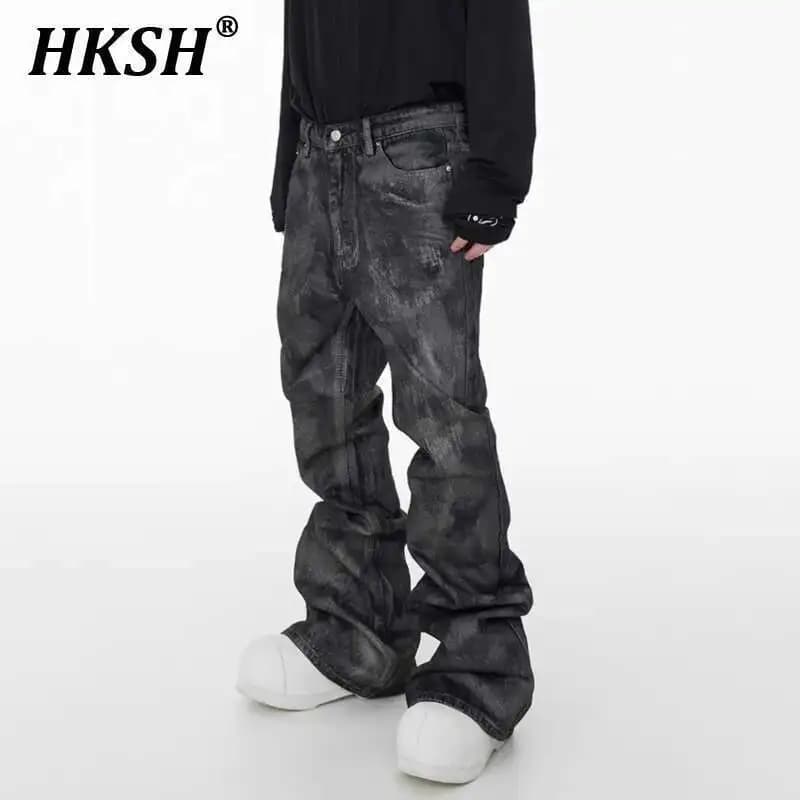 HKSH Marea da uomo Dark High Street Pantaloni in denim a gamba larga con gamba larga Pennello cerato Colla Micro Flare Jeans Moda Chic Nuovi pantaloni HK2467