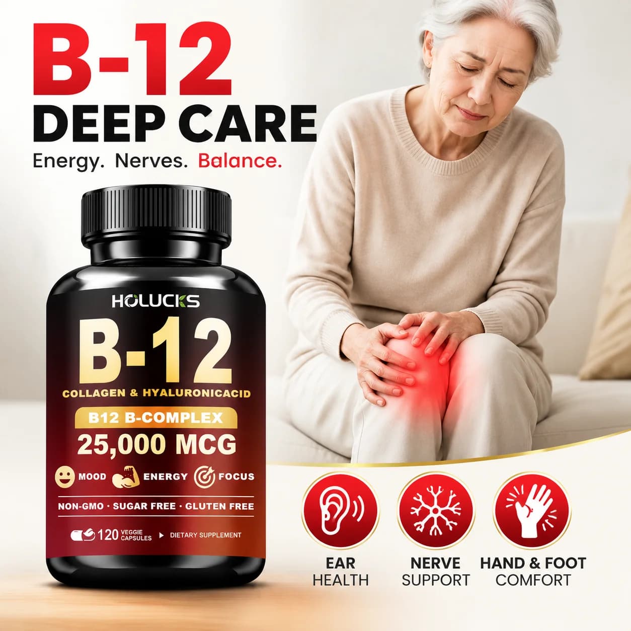 Extra Strength B-Complex B12 Supplement, with B Vitamins & MSM, for Skin, Heart & Bone Health, Calm Nerve & Relieve Fatigue