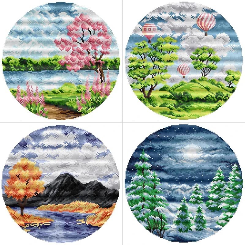 River Valley Seasons Scenic NKF timbrato Kit punto croce 14 11 16ct bianco contati tessuto di tela DMC filo da ricamo Set da cucito
