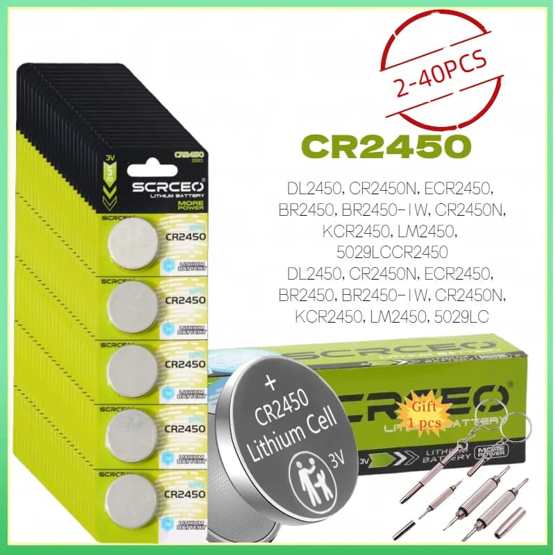 2-60PCS CR2450 3V Batteria a bottone al litio per telecomandi Apriporta del garage Calcolatrici Termometri BMW Chiave auto Fob