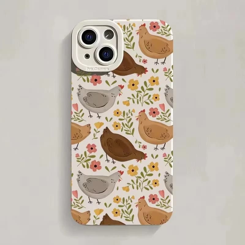 Cute Chicken Flower Pattern Phone Case For iPhone 17 Air 16 e 15 14 13 12 11 Pro Max Plus Mini SE 2020 2022 Soft Silicone Cover