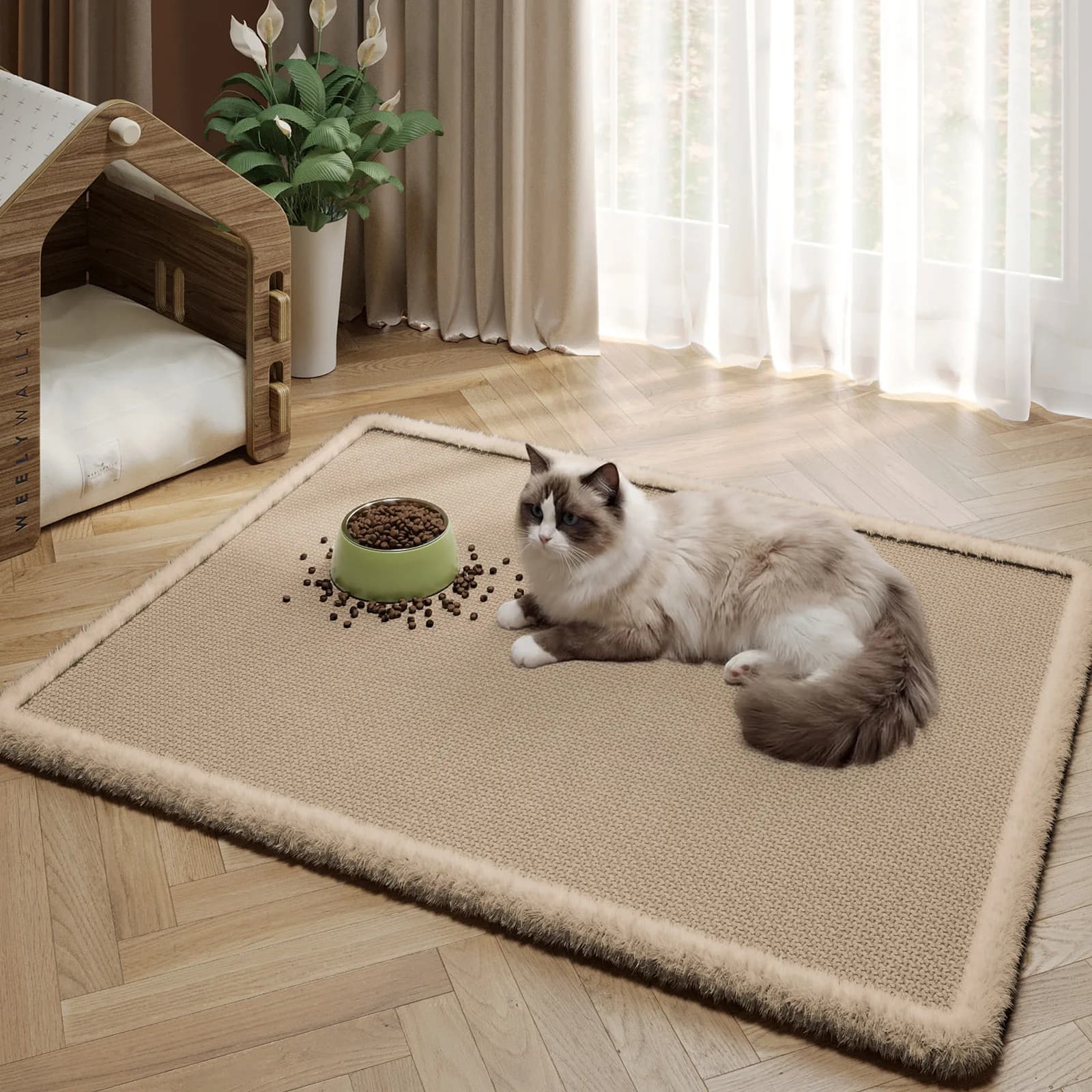 Tappetino in Lino Intrecciato per Alimentazione di Cani e Gatti, Tovaglietta Ecologica, Base Antiscivolo in Gomma, Assorbente, ad Asciugatura Rapida, Resistente all'Usura