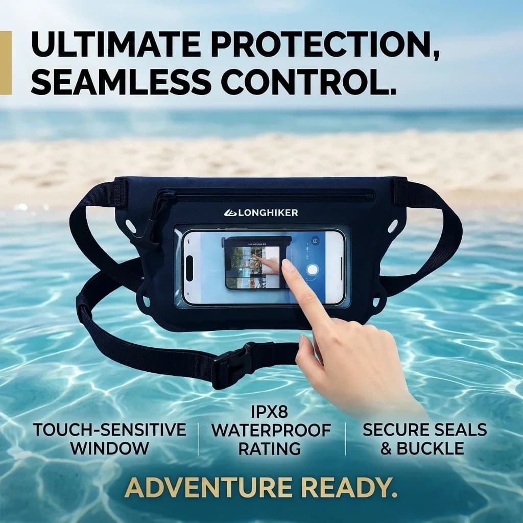 Waterproof Phone Pouch Bag Shoulder Pack Touch Screen Floating, Orange Black Grey Swimming Snorkeling Diving Beach Dry Bags