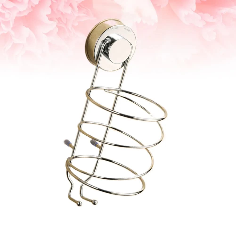 Hair Dryer Holder Metal Silver Wall Mounted Suction Cup Nail-Free Bathroom Dryer Rack Hairdryer Spiral Storage Organizer