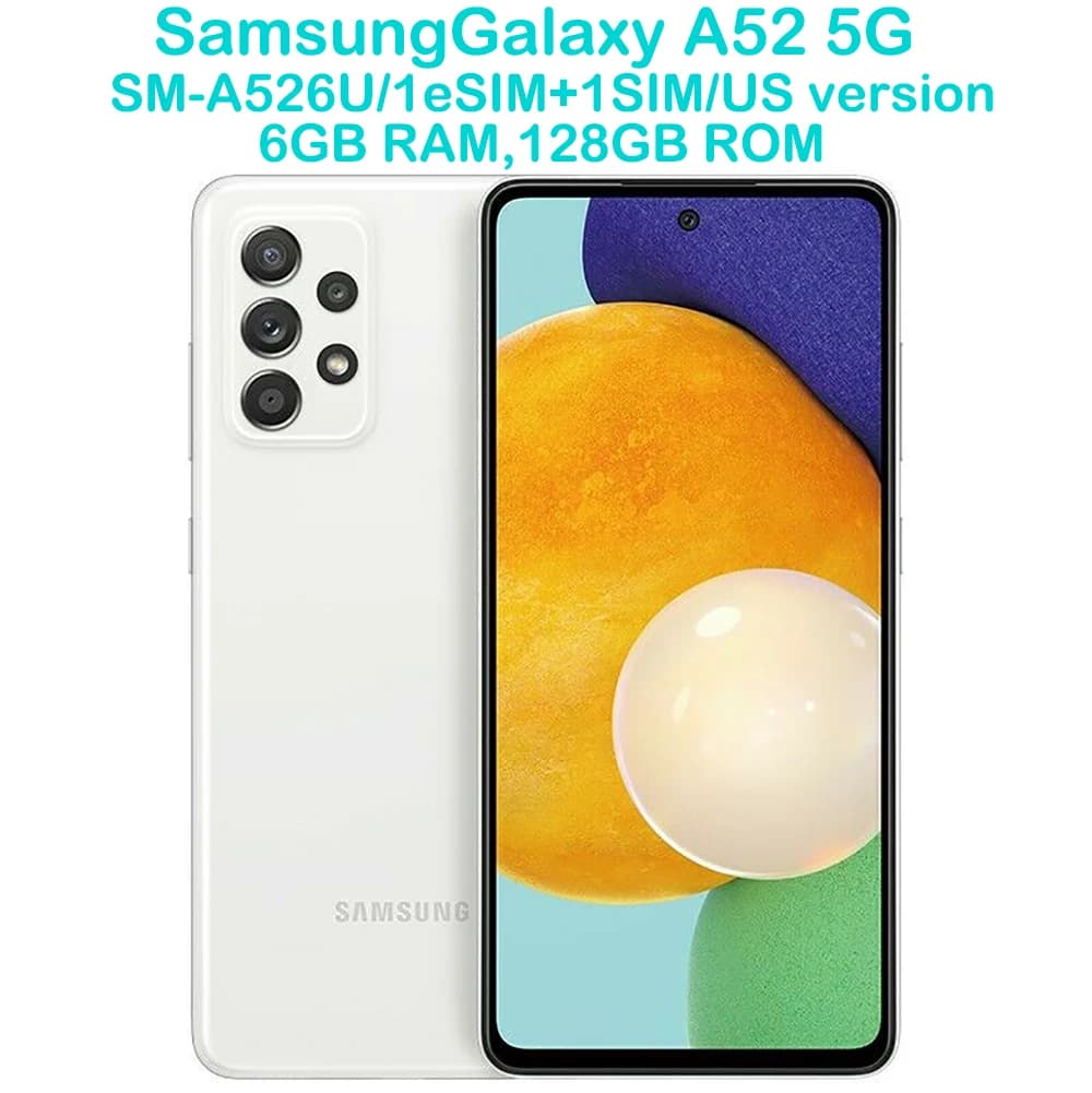 Samsung Galaxy A52 5G Smartphone Android A526U, Schermo 6.5 Pollici, Quattro Fotocamere 64MP, 4500mAh, 25W, Snapdragon, NFC, Versione USA Sbloccata