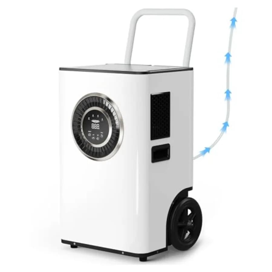 Deumidificatore Commerciale 110PPD con Pompa e Tubo di Scarico per Grandi Ambienti, Seminterrati, Magazzini, Spazi Industriali, Bianco, Garanzia Limitata di 5 Anni