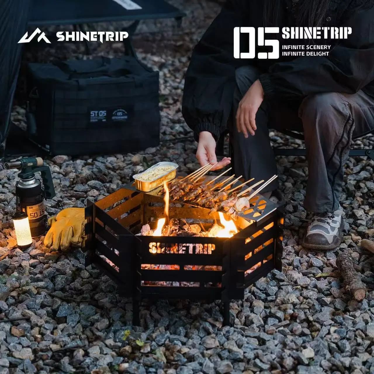 SHINETRIP Portable Detachable Outdoor Stove Camping High-temperature Resistant Stoves Carbon Steel Grill Lightweight Stoves