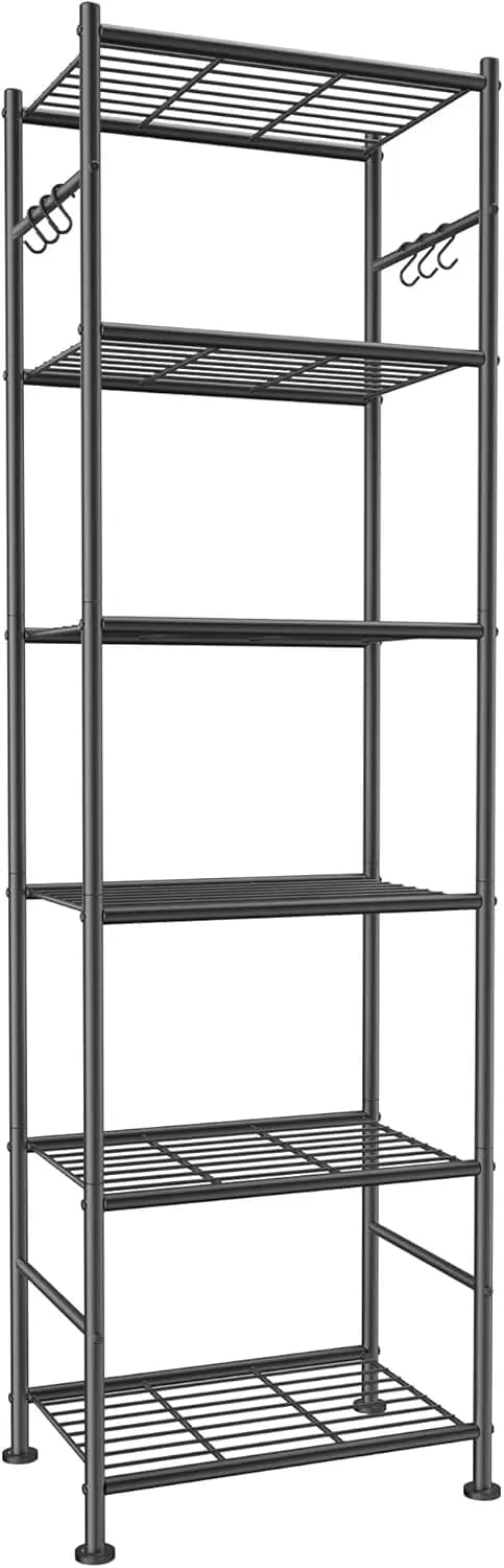 Scaffale portaoggetti in metallo resistente a 6 livelli con ganci, organizer per garage senza oscillazione per casa e garage