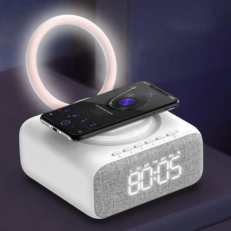 Altoparlante Bluetooth per lettore musicale BT wireless intelligente con caricatore wireless Sveglia con luce Funzione Decorazione desktop