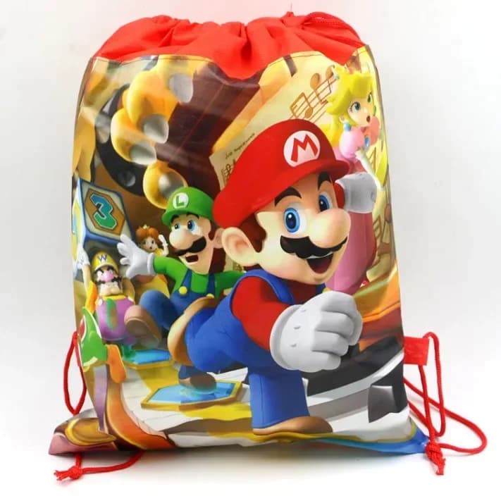 Kawaii Mario Anime Non-woven Bundle Pocket Kids Party Birthday Gift Mario Bros Kids New Sports Backpack Drawstring Bag