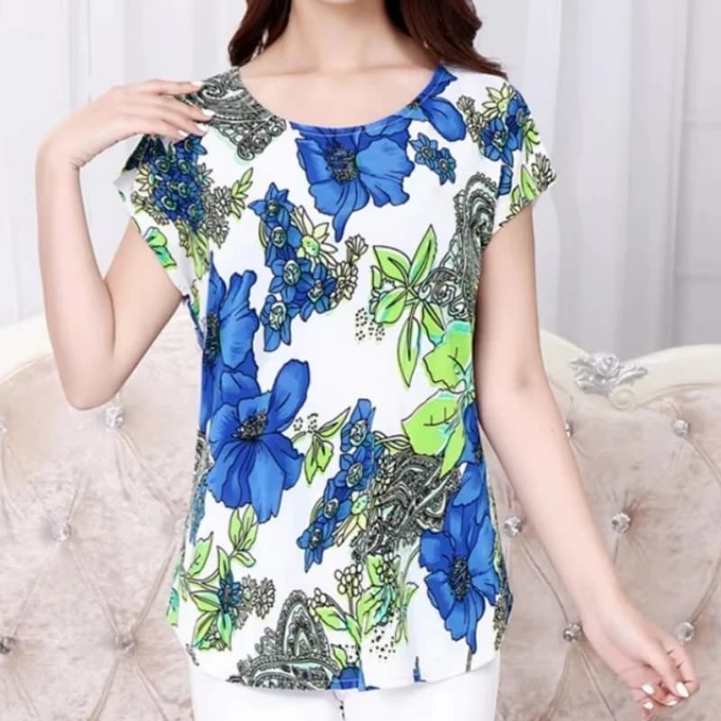 T-shirt estiva stampata a maniche corte da donna, con scollo a O e grafica ancora a forma di barca, top casual ampio