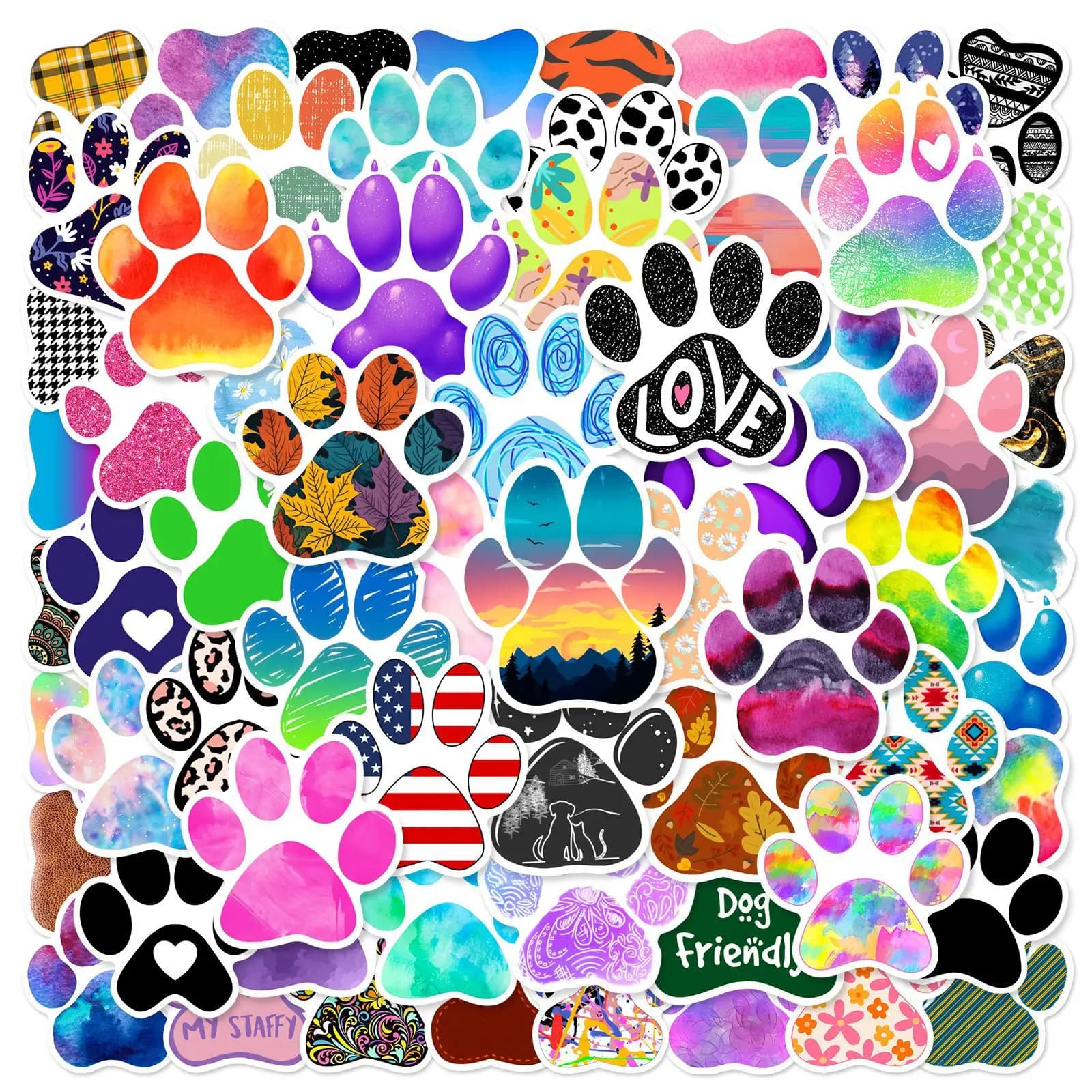 64 Pezzi Adesivi Carini con Impronte di Zampe di Gatti e Cani, Sticker Animali per Scrapbooking, Telefono, Valigie, Skateboard, Impermeabili