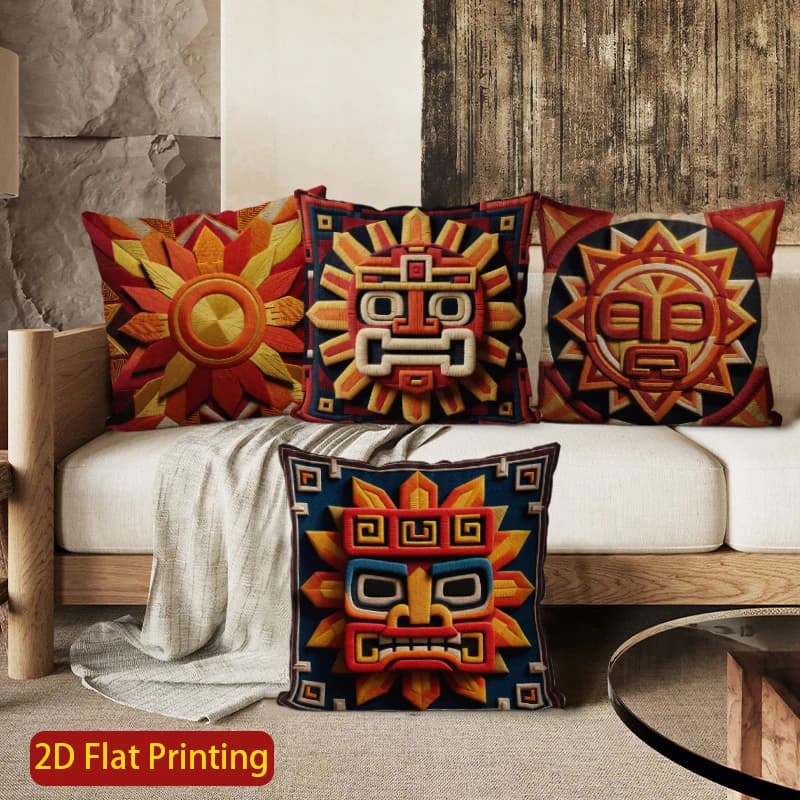 2D Aztec Sun God cushion cover, suitable for sofa, bedroom, car