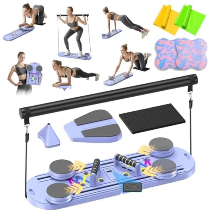 Tavola Pilates Reformer per Allenamento a Casa, 15-in-1, Pieghevole con Bande di Resistenza, Attrezzatura Portatile per Allenamento Addominali e Core