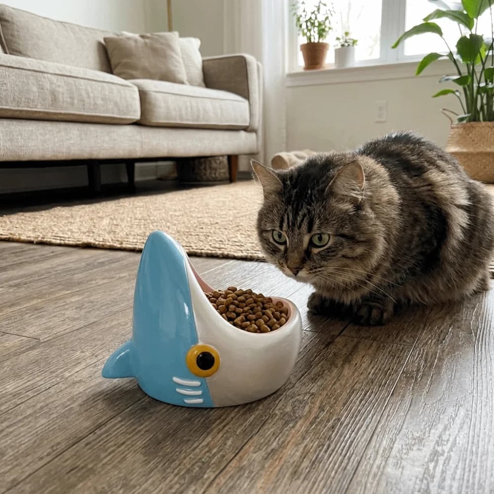 Plastic 3D Printing Shark Cat Bowl Anti-Tip Anti-Slip Shark Pet Food Bowl Cartoon Detachable Cat Food Bowl Kitten Feeding