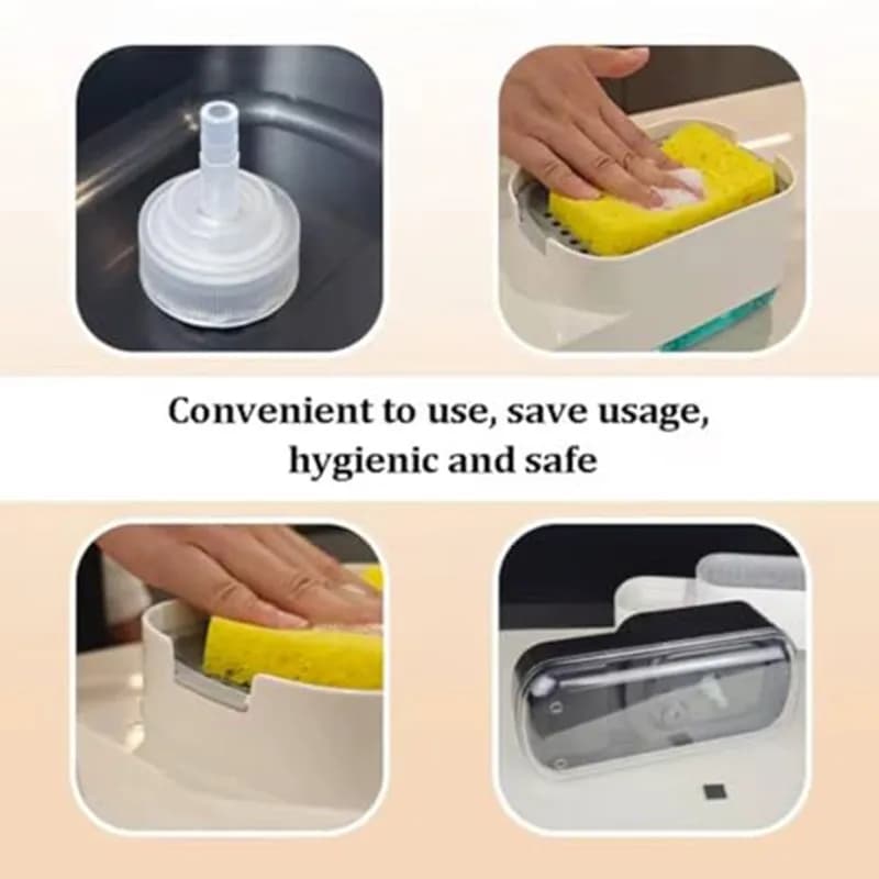 Dispenser automatico di sapone CHCH con porta spugna, dispenser manuale di sapone liquido incluso, per cucina e bagno con spazio di archiviazione