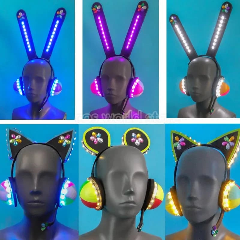 Anime Lovelive Cyber Cosplay Cover LED Light Flash Ligth Headphones with Cat Ears Halloween Party Role Game Prop