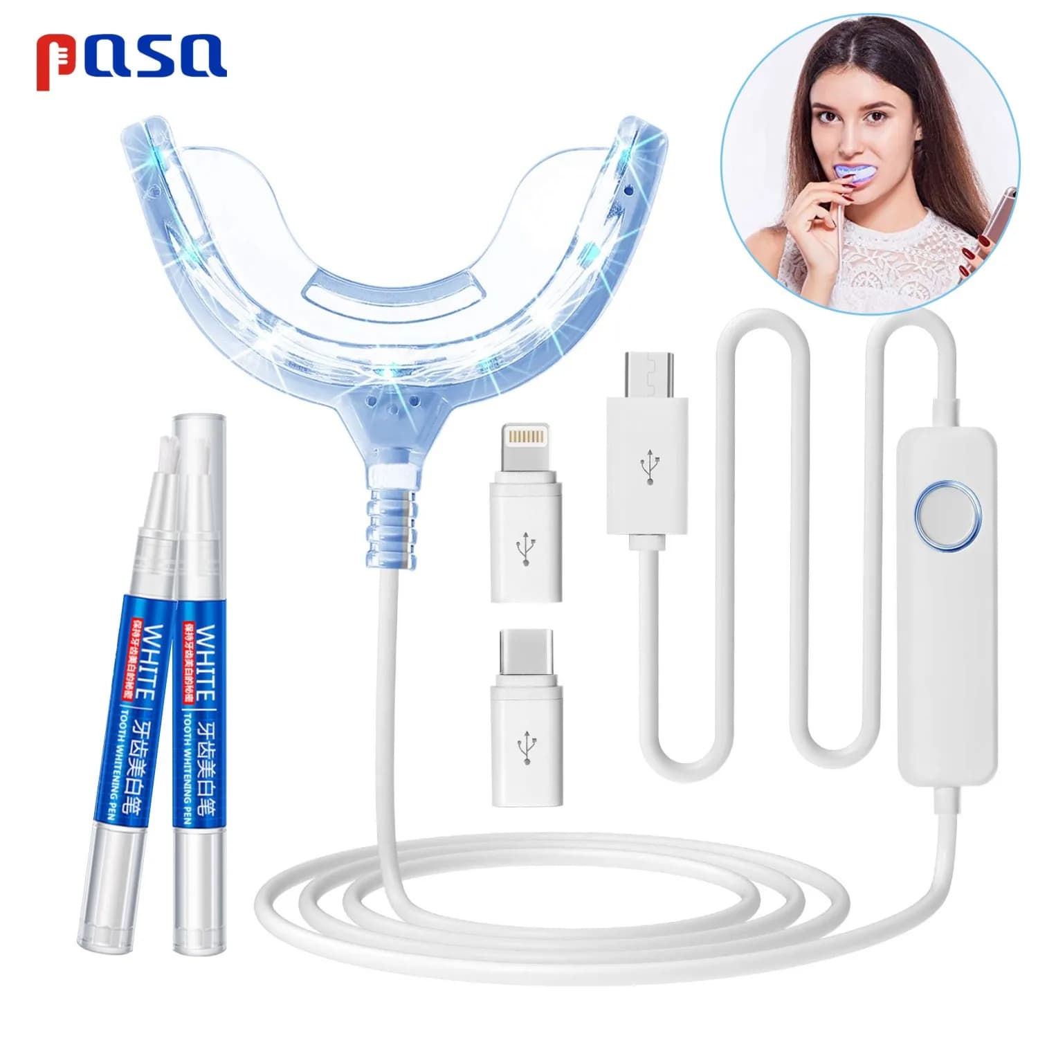 Kit Portatile LED a Luce Blu Fredda per Sbiancamento Denti - 2 Applicatori in Gel per Cura Dentale, Dispositivo Sbiancante per Uso Domestico