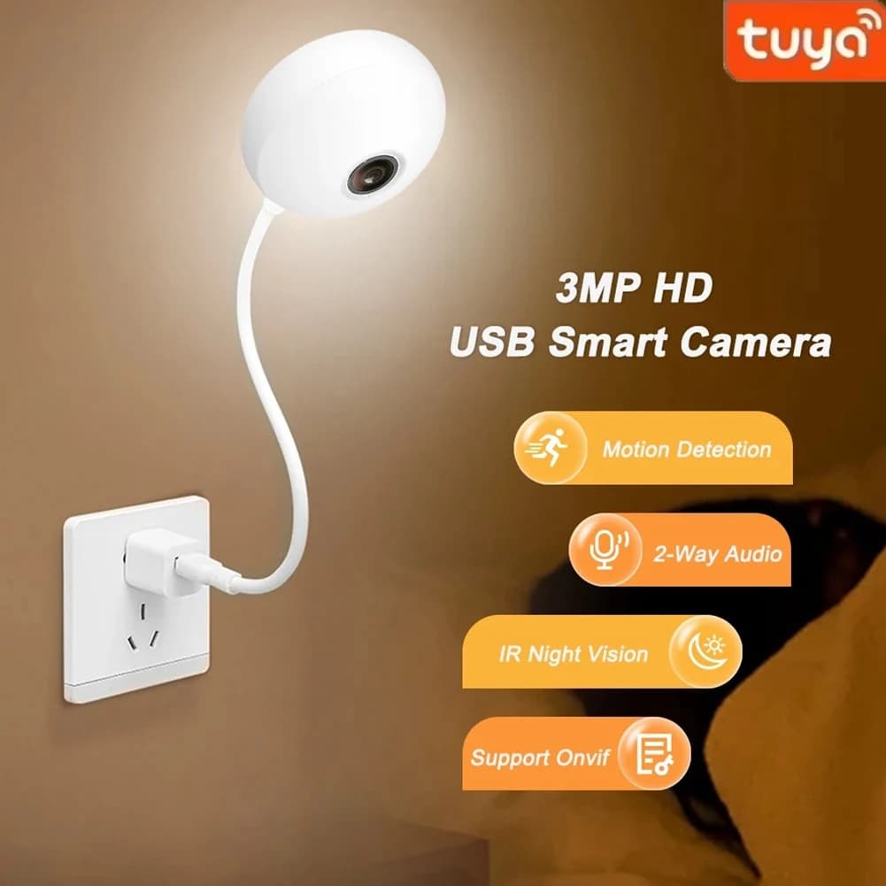 Telecamera Monitor per Bambini ABZJ, App Smart Tuya, 3MP HD USB, Telecamera IP WiFi per Interni, Sicurezza Domestica CCTV