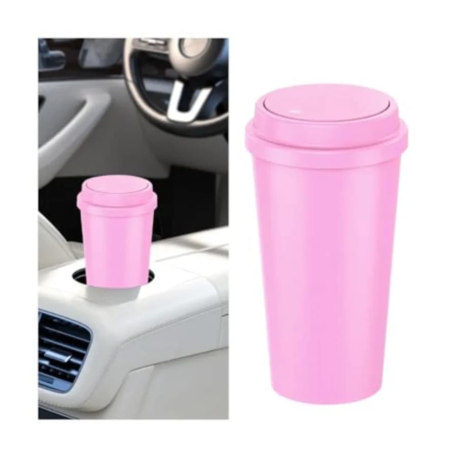 Car Trash Can with Lid, Small Portable Odor-Proof Vehicle Cup Holder Garbage Bin, Detachable Auto Garbage Container Organizer f